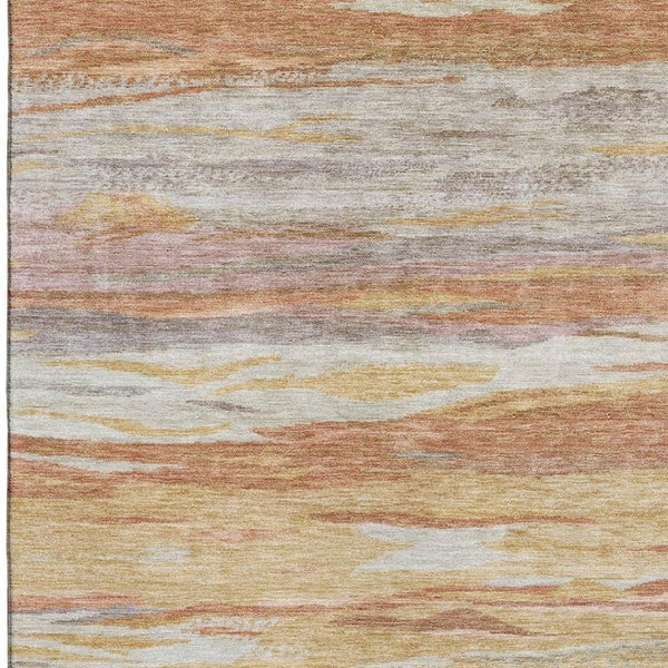 HomeRoots 8' Salmon Gold and Gray Abstract Round Rug - Washable, UV Protected, Stain Resistant for Busy Homes 708532