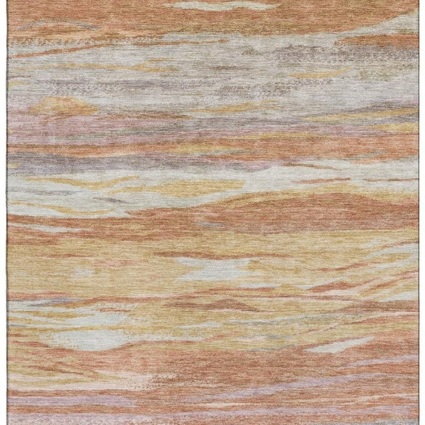 HomeRoots 8' Salmon Gold and Gray Abstract Round Rug - Washable, UV Protected, Stain Resistant for Busy Homes 708532