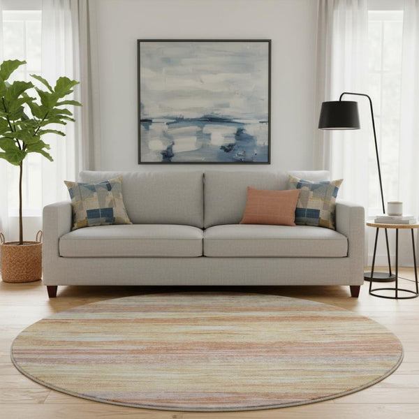 HomeRoots 8' X 10' Modern Salmon Gold Gray Abstract Washable Area Rug with UV Protection for Easy Care 708533