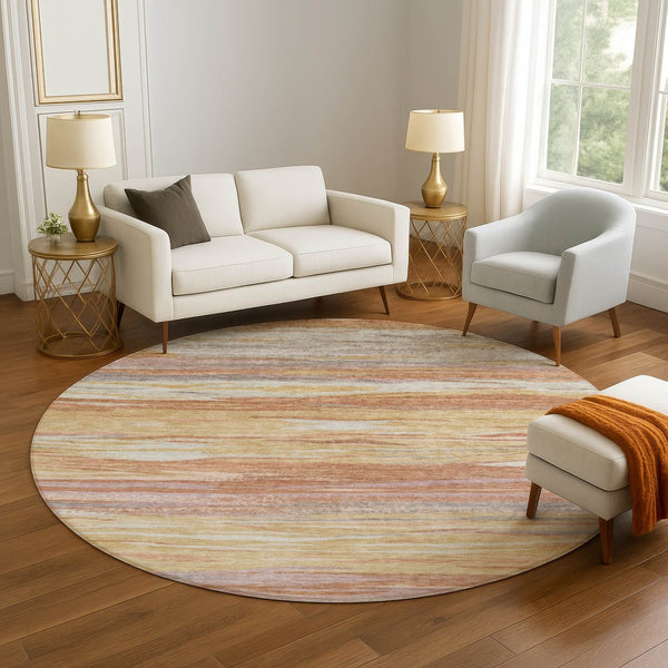 HomeRoots 8' X 10' Modern Salmon Gold Gray Abstract Washable Area Rug with UV Protection for Easy Care 708533