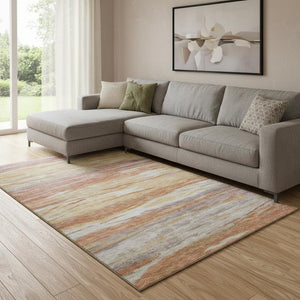 HomeRoots 9' X 12' Salmon Gold & Gray Abstract Area Rug – Stylish, Washable, UV Protected, Perfect for High Traffic! 708534