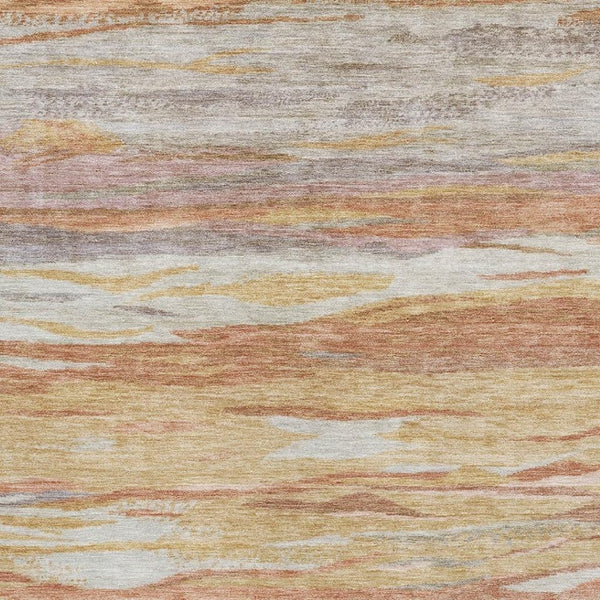 HomeRoots 9' X 12' Salmon Gold & Gray Abstract Area Rug – Stylish, Washable, UV Protected, Perfect for High Traffic! 708534