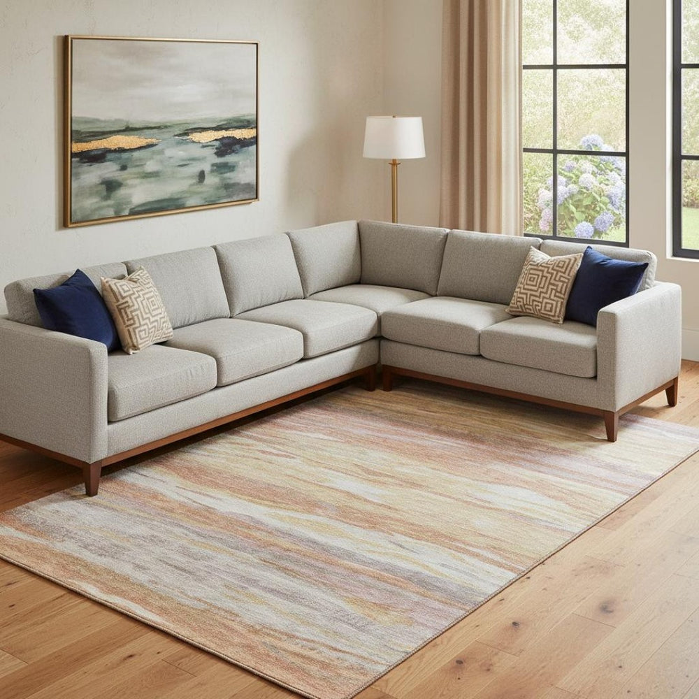 HomeRoots 10' Salmon Gold & Gray Abstract Washable Area Rug - UV Protected, Durable, & Stylish for Any Room 708535