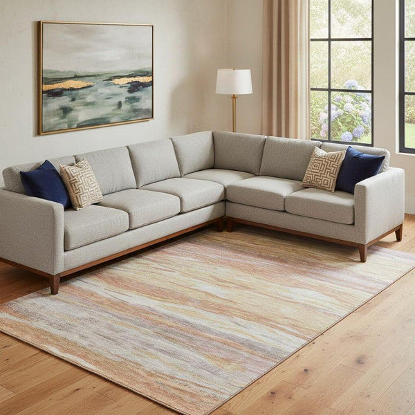 HomeRoots 10' Salmon Gold & Gray Abstract Washable Area Rug - UV Protected, Durable, & Stylish for Any Room 708535