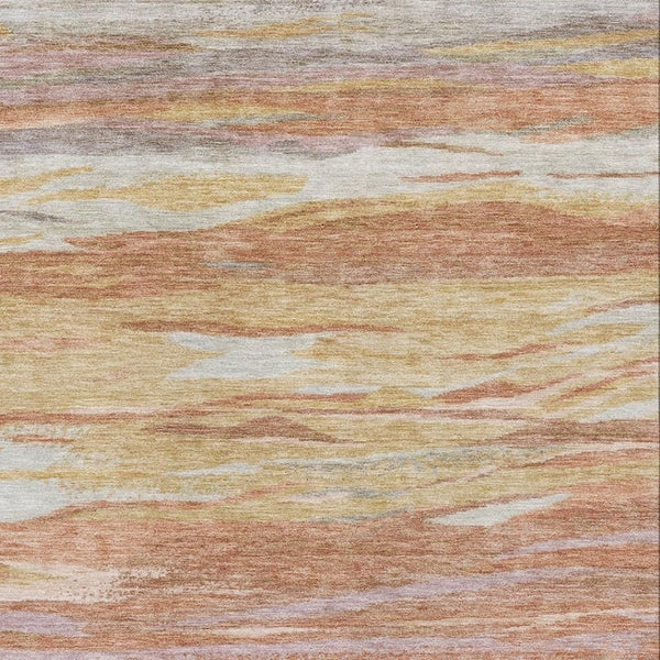 HomeRoots 10' Salmon Gold & Gray Abstract Washable Area Rug - UV Protected, Durable, & Stylish for Any Room 708535