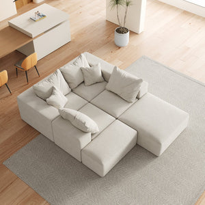 English Elm Modern Upholstered Modular Sectional Sofa Set 132" L-Shaped No-Assembly Chenille Comfort Hub with 6 Pillows Beige W834S00498