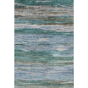 HomeRoots 5' X 8' Teal Khaki Green Abstract Area Rug - Washable, UV Protected, Stain Resistant & Non-Slip Backing 708537