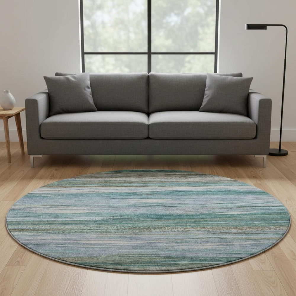 HomeRoots 8' X 10' Abstract Washable Area Rug in Teal, Khaki & Green - Perfect for Busy Homes & UV Resistant 708539