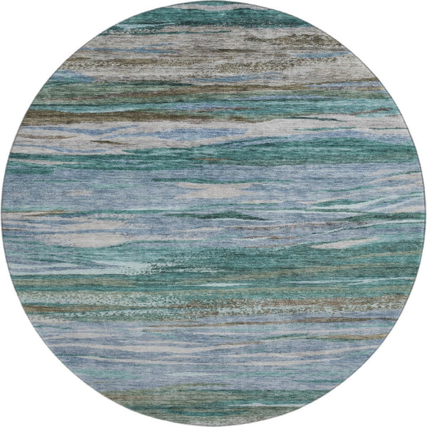 HomeRoots 8' X 10' Abstract Washable Area Rug in Teal, Khaki & Green - Perfect for Busy Homes & UV Resistant 708539