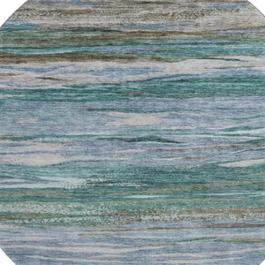 HomeRoots 8' X 10' Abstract Washable Area Rug in Teal, Khaki & Green - Perfect for Busy Homes & UV Resistant 708539