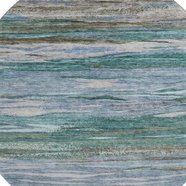 HomeRoots 8' X 10' Abstract Washable Area Rug in Teal, Khaki & Green - Perfect for Busy Homes & UV Resistant 708539