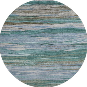 HomeRoots 8' X 10' Abstract Washable Area Rug in Teal, Khaki & Green - Perfect for Busy Homes & UV Resistant 708539