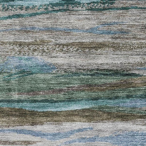 HomeRoots 9' X 12' Modern Abstract Teal Khaki Green Area Rug - Washable, UV Protected, Stain-Resistant Design 708540