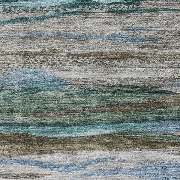 HomeRoots 9' X 12' Modern Abstract Teal Khaki Green Area Rug - Washable, UV Protected, Stain-Resistant Design 708540