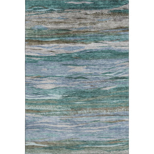 HomeRoots 10' Modern Teal Khaki Green Abstract Area Rug - Washable, UV Protected, Pet-Friendly & Durable Design 708541