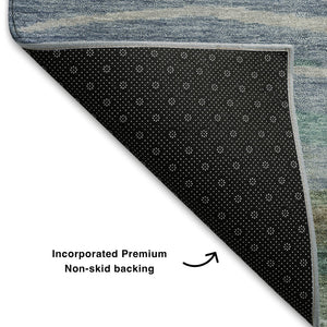 HomeRoots 10' Modern Teal Khaki Green Abstract Area Rug - Washable, UV Protected, Pet-Friendly & Durable Design 708541