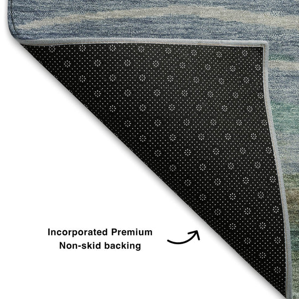 HomeRoots 10' Modern Teal Khaki Green Abstract Area Rug - Washable, UV Protected, Pet-Friendly & Durable Design 708541