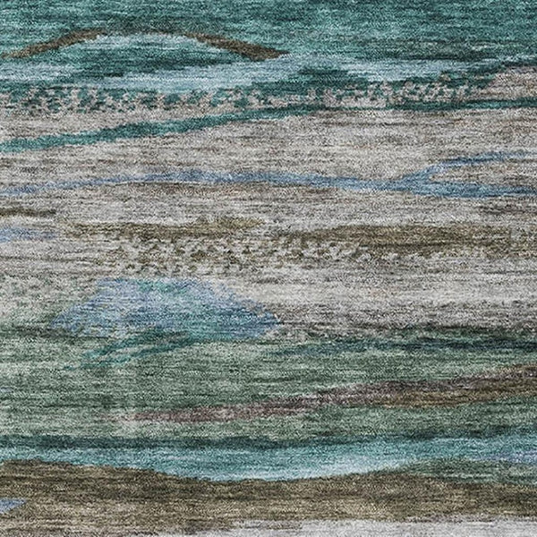 HomeRoots 10' Modern Teal Khaki Green Abstract Area Rug - Washable, UV Protected, Pet-Friendly & Durable Design 708541