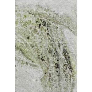 HomeRoots 5' X 8' Artichoke Green Gray Silver Abstract Washable Area Rug – Durable, Stain-Resistant, UV Protected 708543