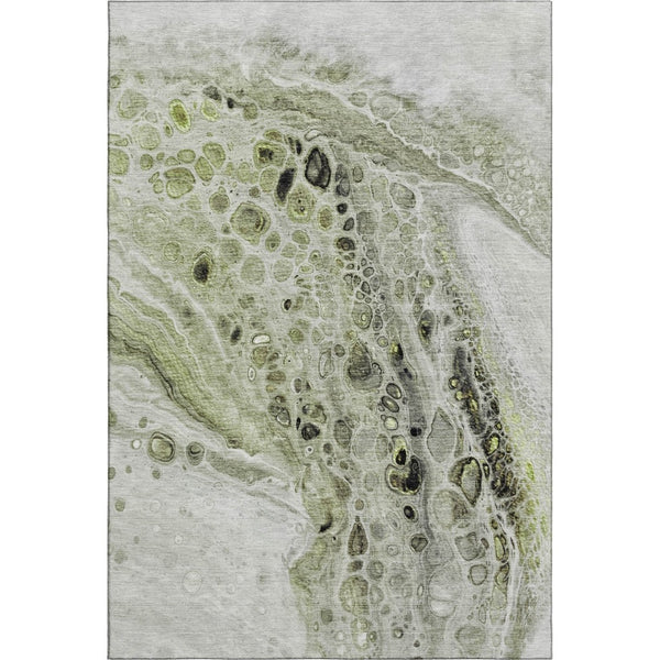 HomeRoots 5' X 8' Artichoke Green Gray Silver Abstract Washable Area Rug – Durable, Stain-Resistant, UV Protected 708543