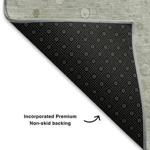 HomeRoots 5' X 8' Artichoke Green Gray Silver Abstract Washable Area Rug – Durable, Stain-Resistant, UV Protected 708543