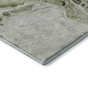 HomeRoots 5' X 8' Artichoke Green Gray Silver Abstract Washable Area Rug – Durable, Stain-Resistant, UV Protected 708543