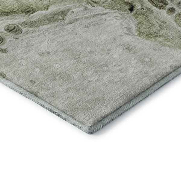 HomeRoots 5' X 8' Artichoke Green Gray Silver Abstract Washable Area Rug – Durable, Stain-Resistant, UV Protected 708543