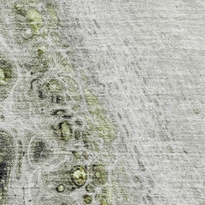 HomeRoots 5' X 8' Artichoke Green Gray Silver Abstract Washable Area Rug – Durable, Stain-Resistant, UV Protected 708543