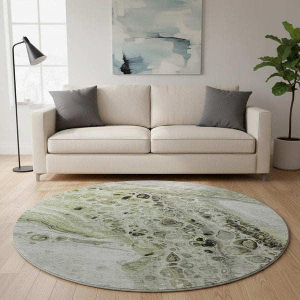 HomeRoots 8' X 10' Artichoke Green Gray Silver Abstract Area Rug – Washable, Non-Slip, UV Protected Beauty! 708545