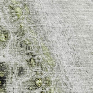 HomeRoots 9' Artichoke Green Gray Silver Abstract Washable Area Rug - Durable, UV Protected, Modern Design! 708546