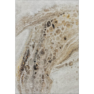 HomeRoots 8' Washable Round Rug in Beige, Ivory, and Taupe - UV Protected, Stain Resistant, Durable Design 708550