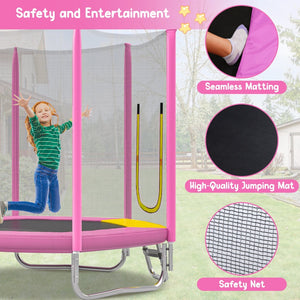 English Elm 7ft Hexagonal Kids Outdoor Trampoline with Enclosure Net Slide and Ladder Pink N739P272805P