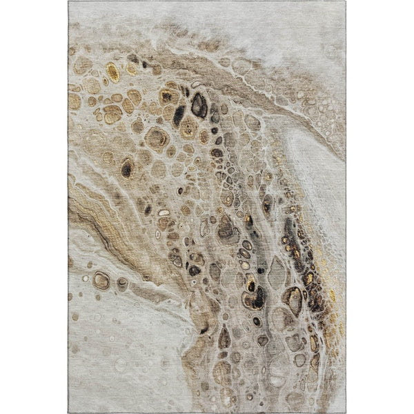 HomeRoots 9' X 12' Modern Abstract Washable Area Rug in Beige, Ivory & Taupe with UV Protection & Durability 708552