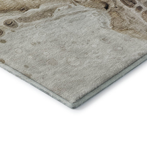 HomeRoots 9' X 12' Modern Abstract Washable Area Rug in Beige, Ivory & Taupe with UV Protection & Durability 708552