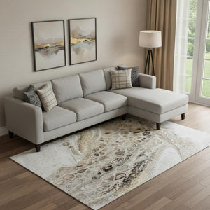HomeRoots 10' X 14' Beige Ivory Taupe Abstract Area Rug - Washable, UV Protected, Non-Slip, Stain-Resistant Design 708553