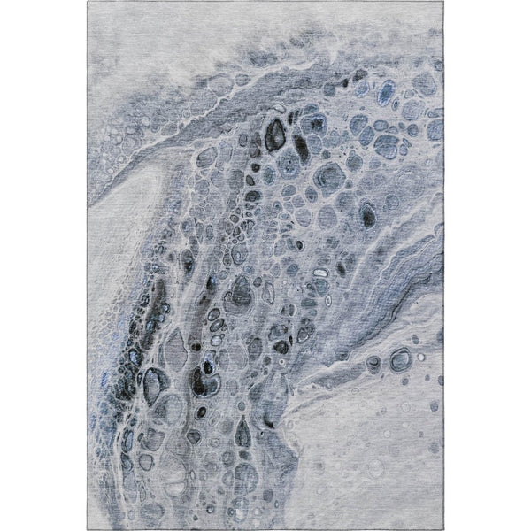 HomeRoots 5' Blue Gray & Silver Abstract Washable Area Rug - Durable, UV-Protected & Stylish for Any Room 708555