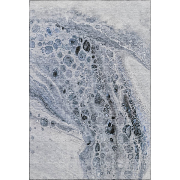 HomeRoots 8' Stylish Blue-Gray & Silver Abstract Round Rug – Washable, UV-Protected, Perfect for Modern Homes! 708556