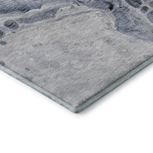 HomeRoots 8' Stylish Blue-Gray & Silver Abstract Round Rug – Washable, UV-Protected, Perfect for Modern Homes! 708556