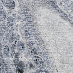 HomeRoots 8' Stylish Blue-Gray & Silver Abstract Round Rug – Washable, UV-Protected, Perfect for Modern Homes! 708556