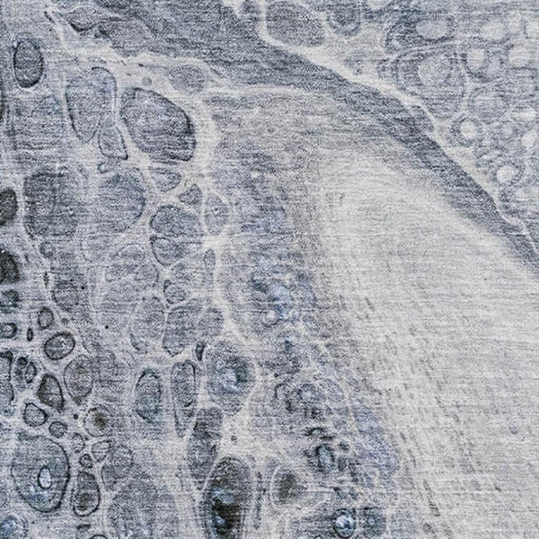 HomeRoots 8' Stylish Blue-Gray & Silver Abstract Round Rug – Washable, UV-Protected, Perfect for Modern Homes! 708556