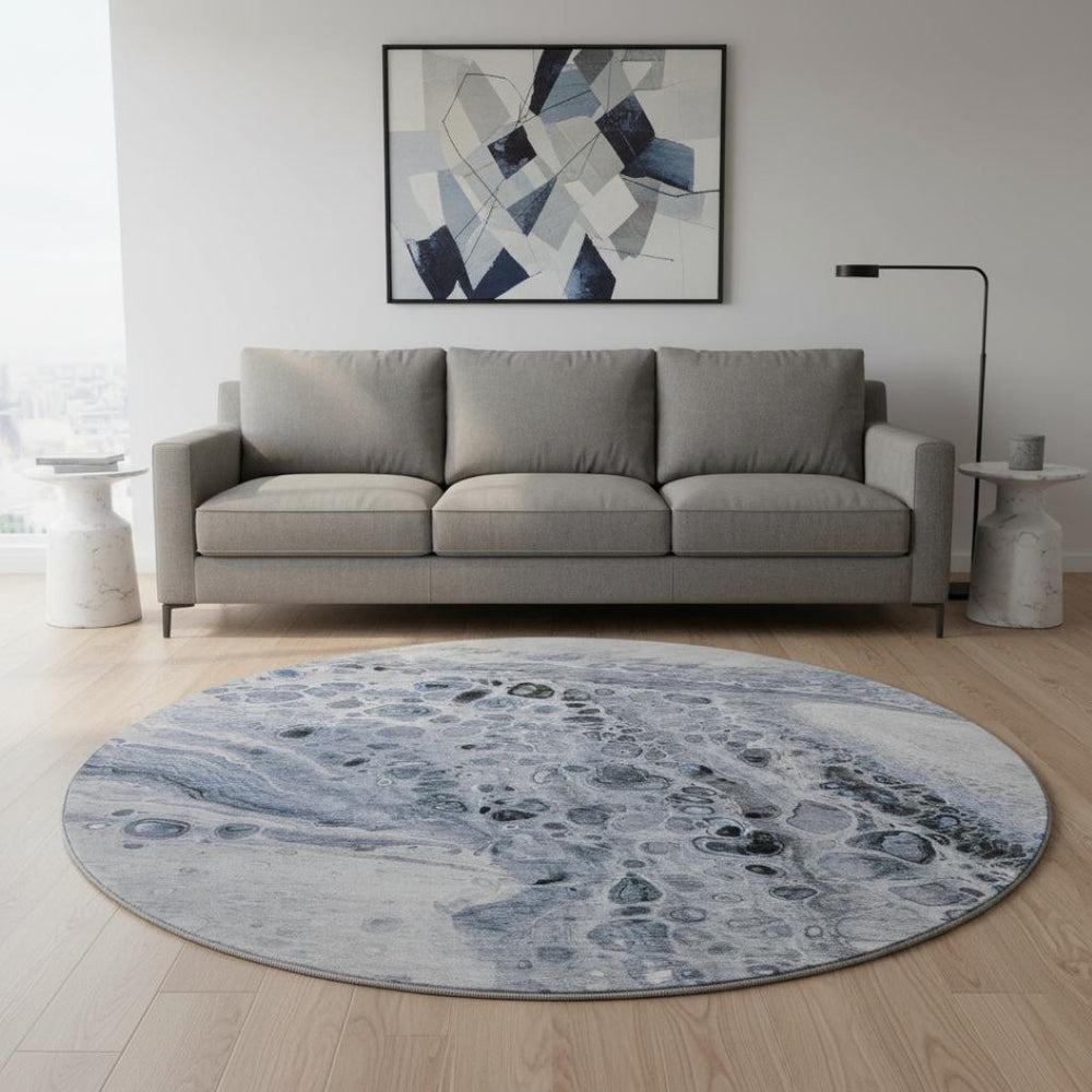 HomeRoots 8' X 10' Blue Gray & Silver Abstract Area Rug - Washable, UV Protected, Ideal for Homes with Kids & Pets 708557