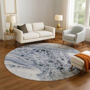 HomeRoots 8' X 10' Blue Gray & Silver Abstract Area Rug - Washable, UV Protected, Ideal for Homes with Kids & Pets 708557