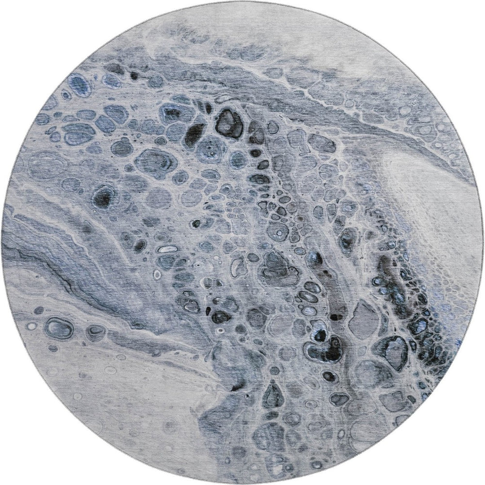 HomeRoots 8' X 10' Blue Gray & Silver Abstract Area Rug - Washable, UV Protected, Ideal for Homes with Kids & Pets 708557
