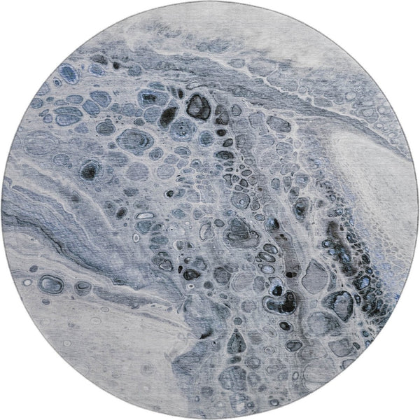 HomeRoots 8' X 10' Blue Gray & Silver Abstract Area Rug - Washable, UV Protected, Ideal for Homes with Kids & Pets 708557