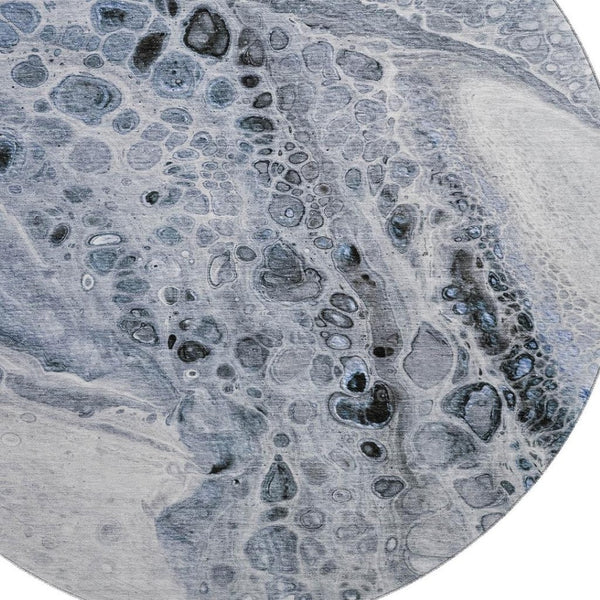 HomeRoots 8' X 10' Blue Gray & Silver Abstract Area Rug - Washable, UV Protected, Ideal for Homes with Kids & Pets 708557