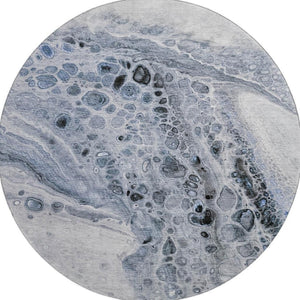HomeRoots 8' X 10' Blue Gray & Silver Abstract Area Rug - Washable, UV Protected, Ideal for Homes with Kids & Pets 708557
