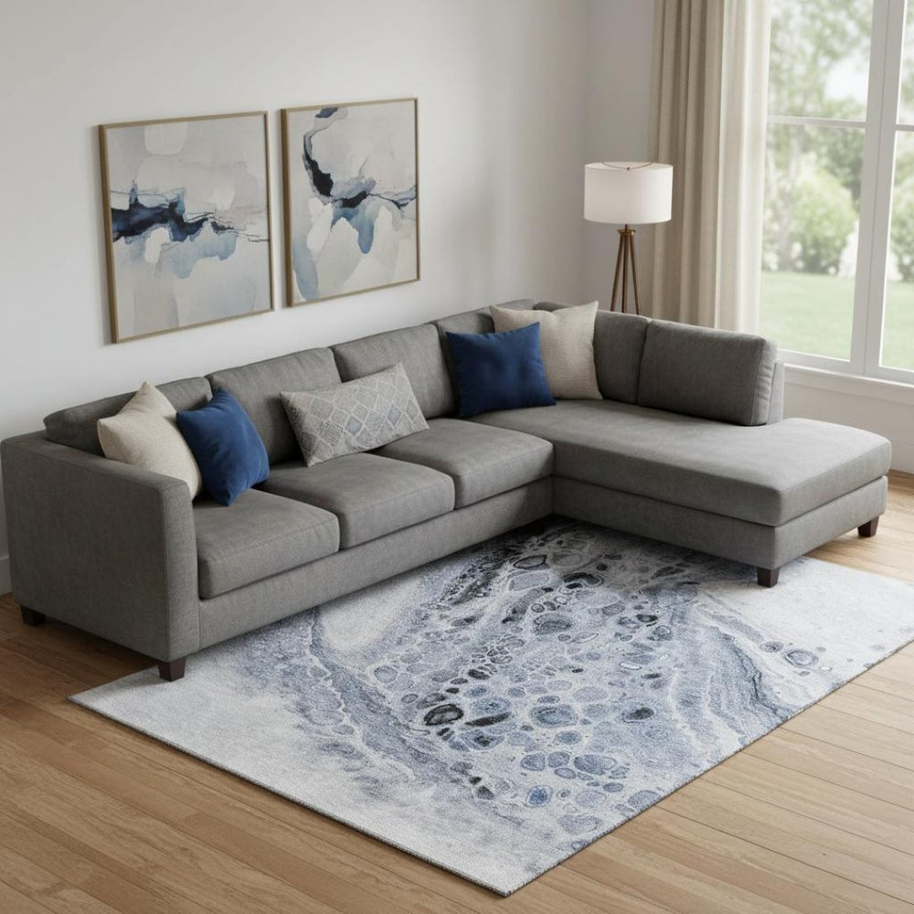 HomeRoots 10' Blue Gray Silver Abstract Washable Area Rug – UV Protected, Stain-Resistant, Easy-Care Luxury 708559