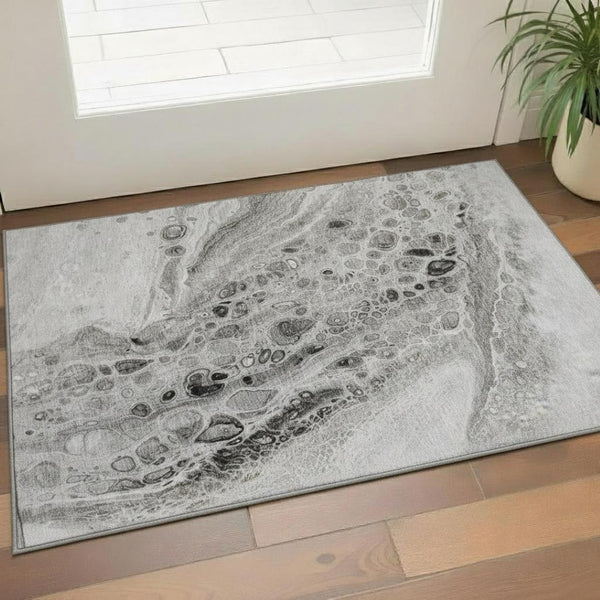 HomeRoots 5' X 8' Pewter Gray and Silver Abstract Area Rug - Washable, UV Protected, Stain Resistant & Durable! 708561