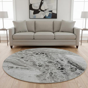HomeRoots 8' X 10' Washable Pewter Gray and Silver Abstract Area Rug with UV Protection for High-Traffic Spaces 708563