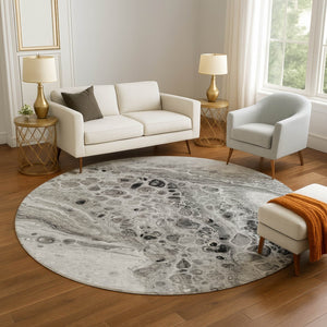 HomeRoots 8' X 10' Washable Pewter Gray and Silver Abstract Area Rug with UV Protection for High-Traffic Spaces 708563